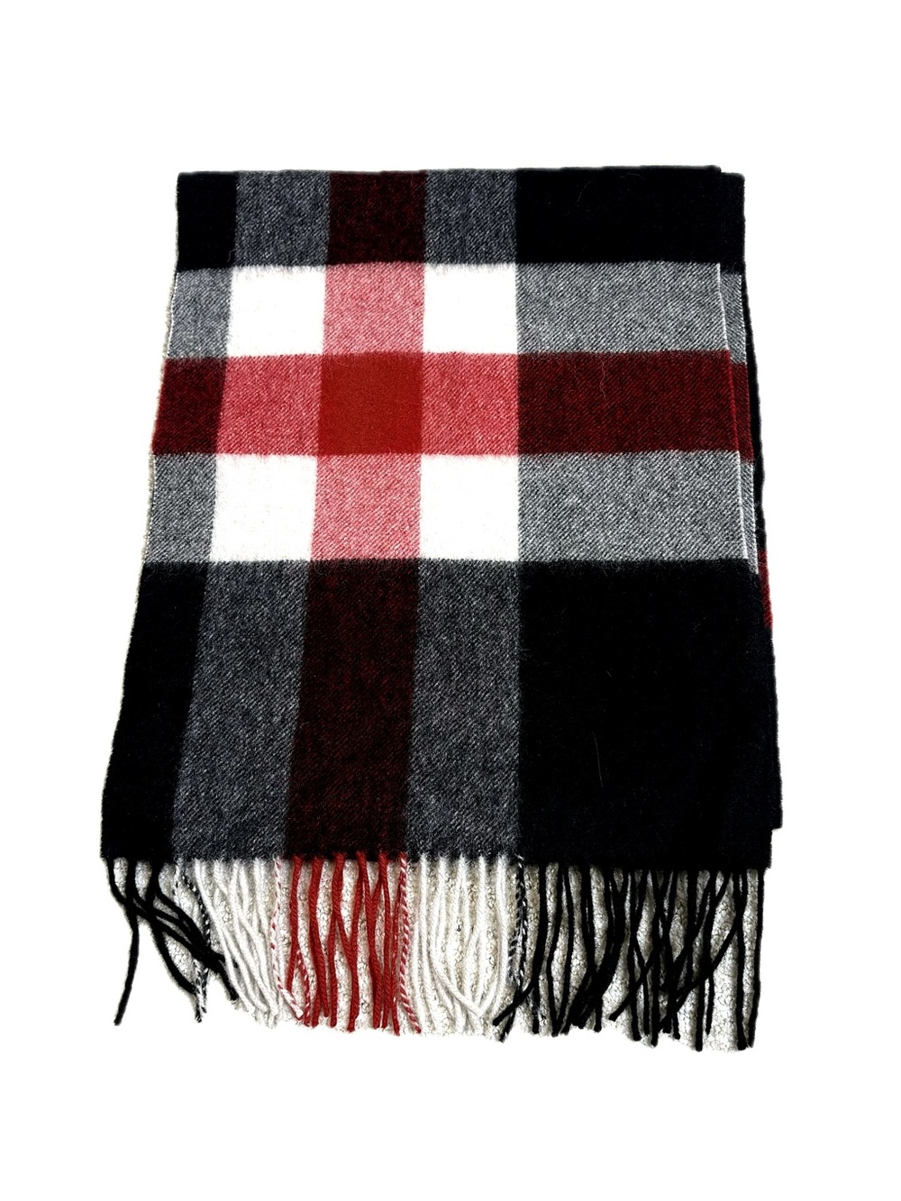 Louisa Perini 100% Cashmere Classic Plaid Fringe Scarf 12" x 60" Rectangular